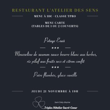 Jeudi 21 novembre 2024 (soir) restaurant atelier des sens 2