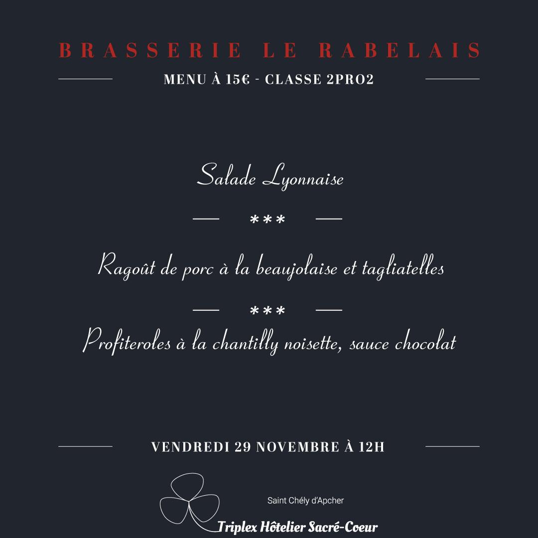 Vendredi 29 novembre 2024 (midi) brasserie le rabelais