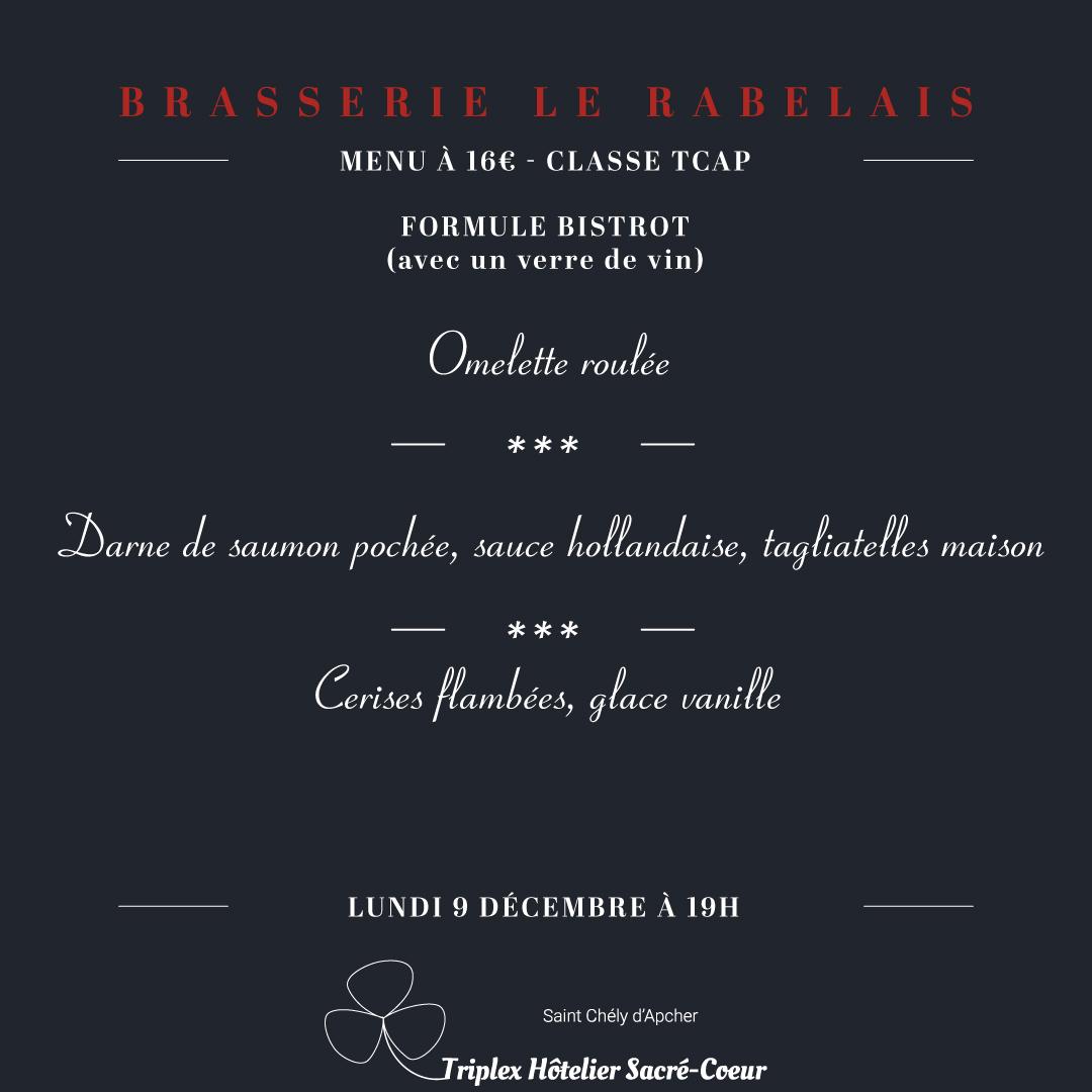 Lundi 9 décembre 2024 (soir) brasserie le rabelais