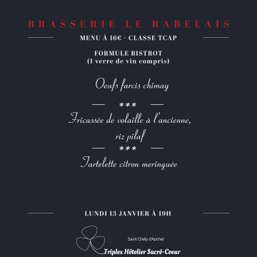 Lundi 13 décembre 2024 (soir) brasserie le rabelais