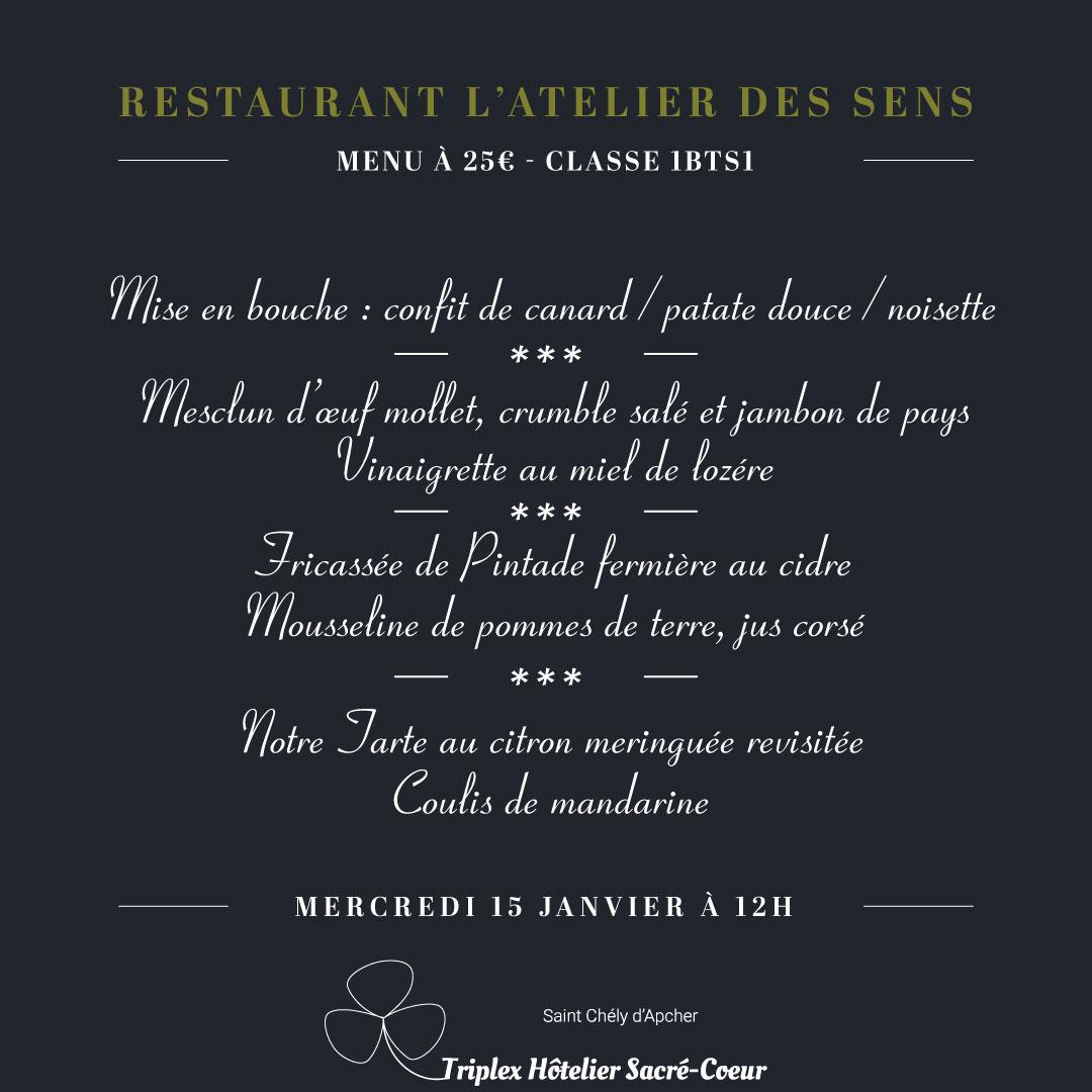 Mercredi 15 janvier 2025 (midi) restaurant atelier des sens