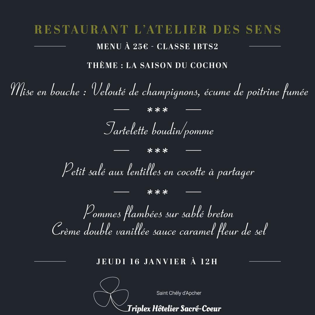 Jeudi 16 janvier 2025 (midi) restaurant atelier des sens