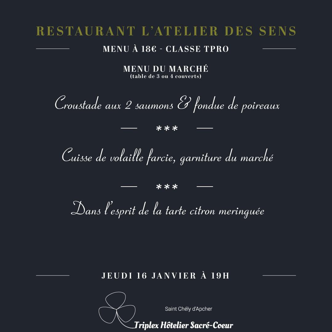 Jeudi 16 janvier 2025 (soir) restaurant atelier des sens