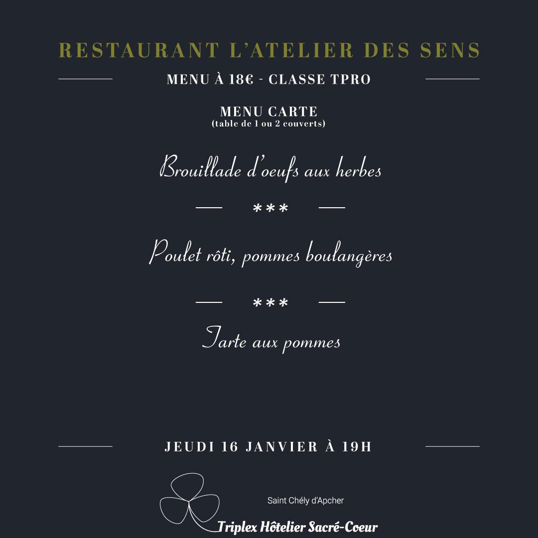 Jeudi 16 janvier 2025 (soir) restaurant atelier des sens